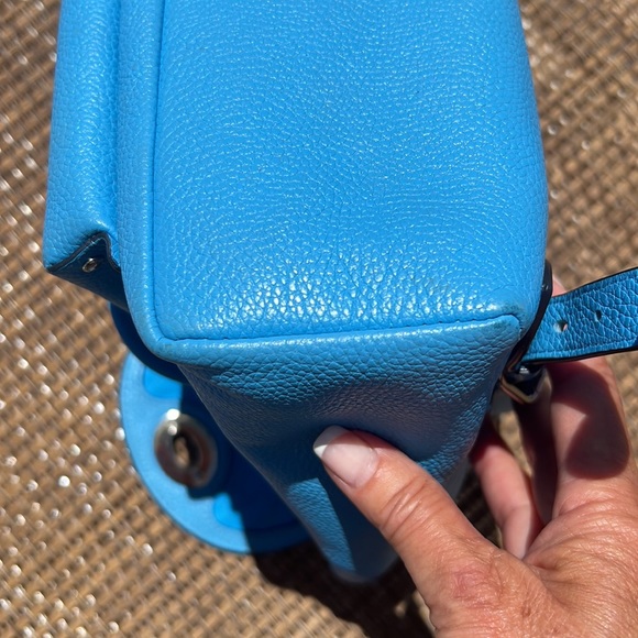 Coach Azure Blue Pebble Leather Silver Turn Lock Small Backpack - Picture 11 of 11